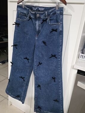 Torrid Blue Wide-Leg Denim Jeans with Black Bow Details